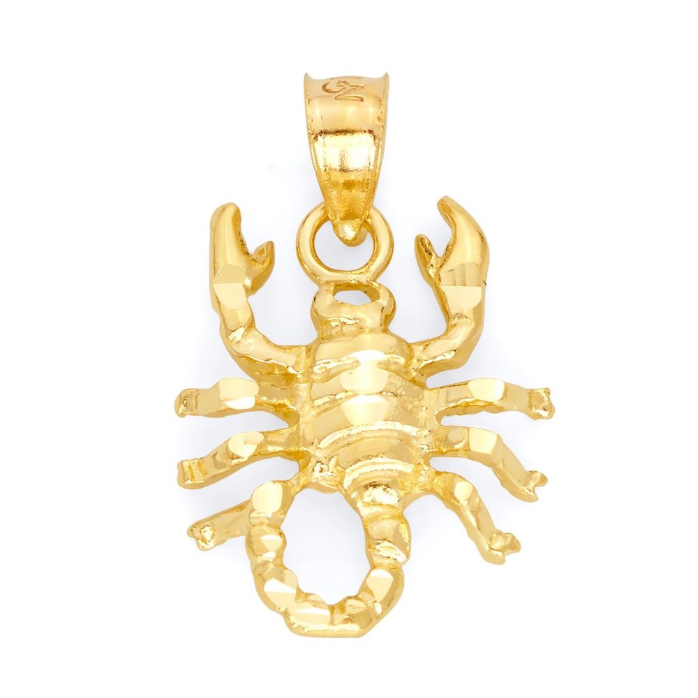 Solid 10k Gold Scorpion Pendant - Diamond Cut Zodiac Animal Jewelry